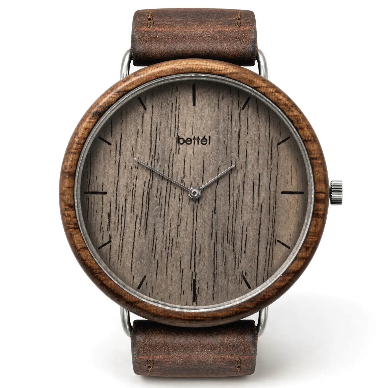 Albatross Walnut — 44 mm · American walnut · Brown strap — handmade by Bettél in Cape Town