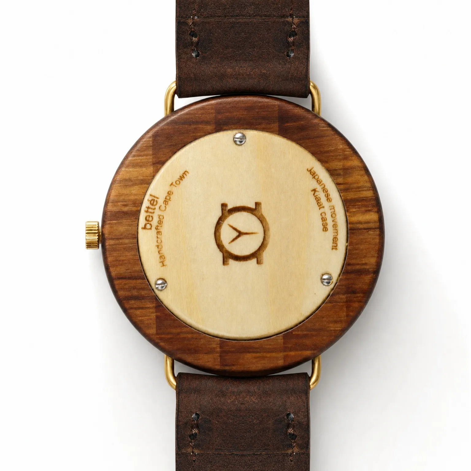 Acorn Beech — handmade wooden watch by Bettél, gold metal, view 4 of 6